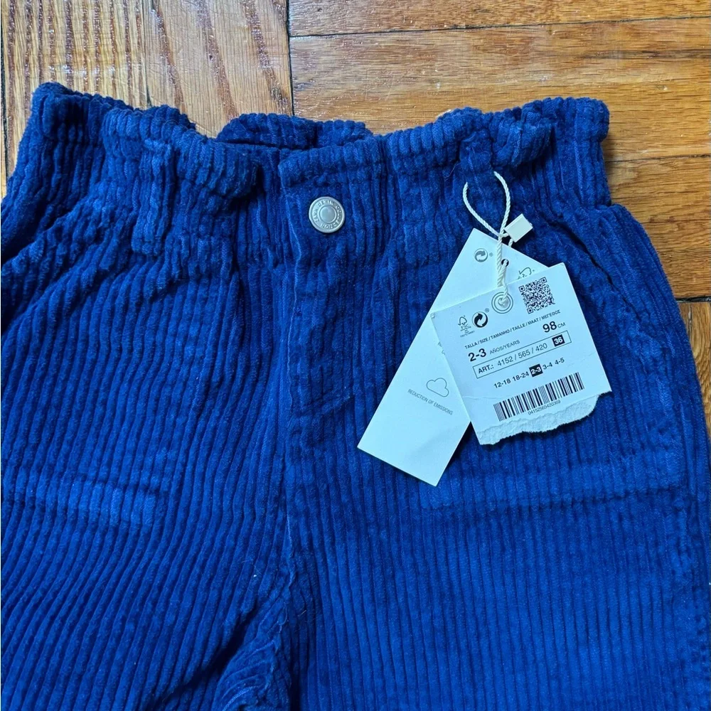 ZARA Kids Paperbag Waist Corduroy Pants Blue Size 2/3 NWT